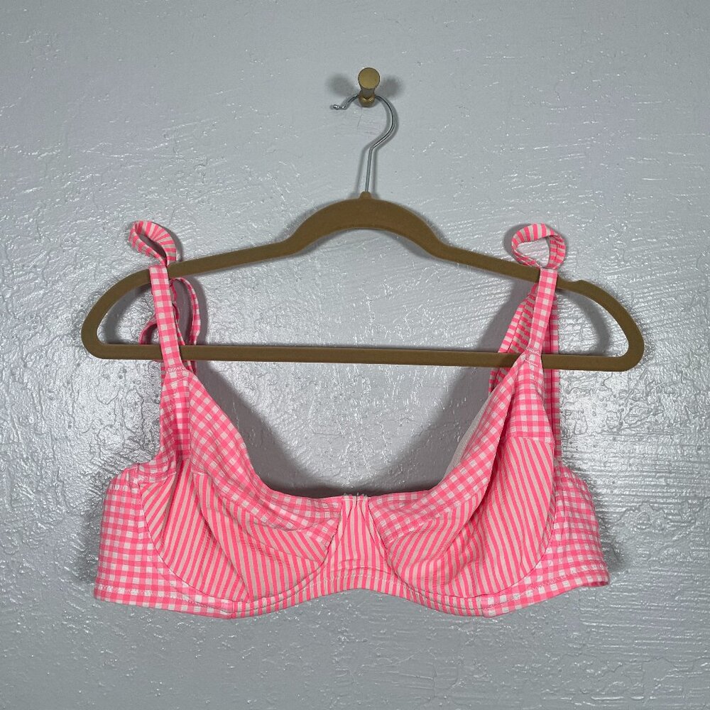 Aerie Women Plus Size XXL Pink White Gingham Stripe Bikini Top Underwire Tie